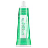 Dr. Bronner's Spearmint Green and white toothpaste tube on a white background