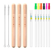 coupleDots Reusable Glass Drinking Straws with Wooden Case includes Bubble Tea Straw - EcoFreax