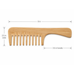 Bamboo Wide-Tooth Hair Comb with Handle – Detangling Comb
