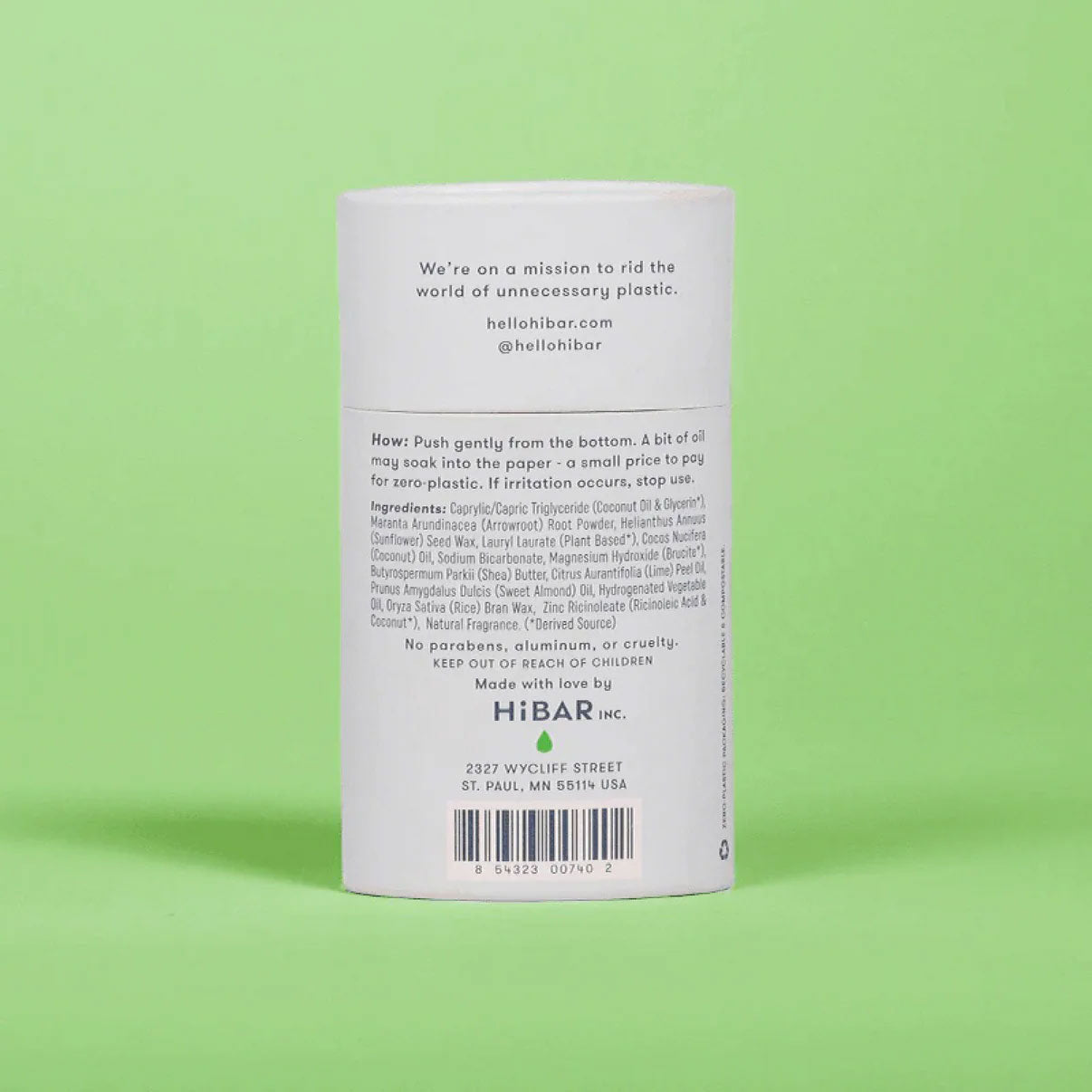 HiBAR Deodorant – Fresh Rain & Cucumber, Aluminum‑Free, Plastic‑Free
