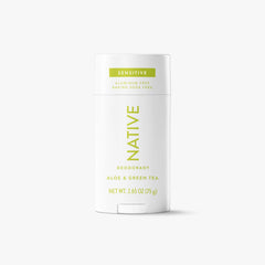 Native Sensitive Aloe & Green Tea deodorant stick in white 2.65 oz tube with green label, front view