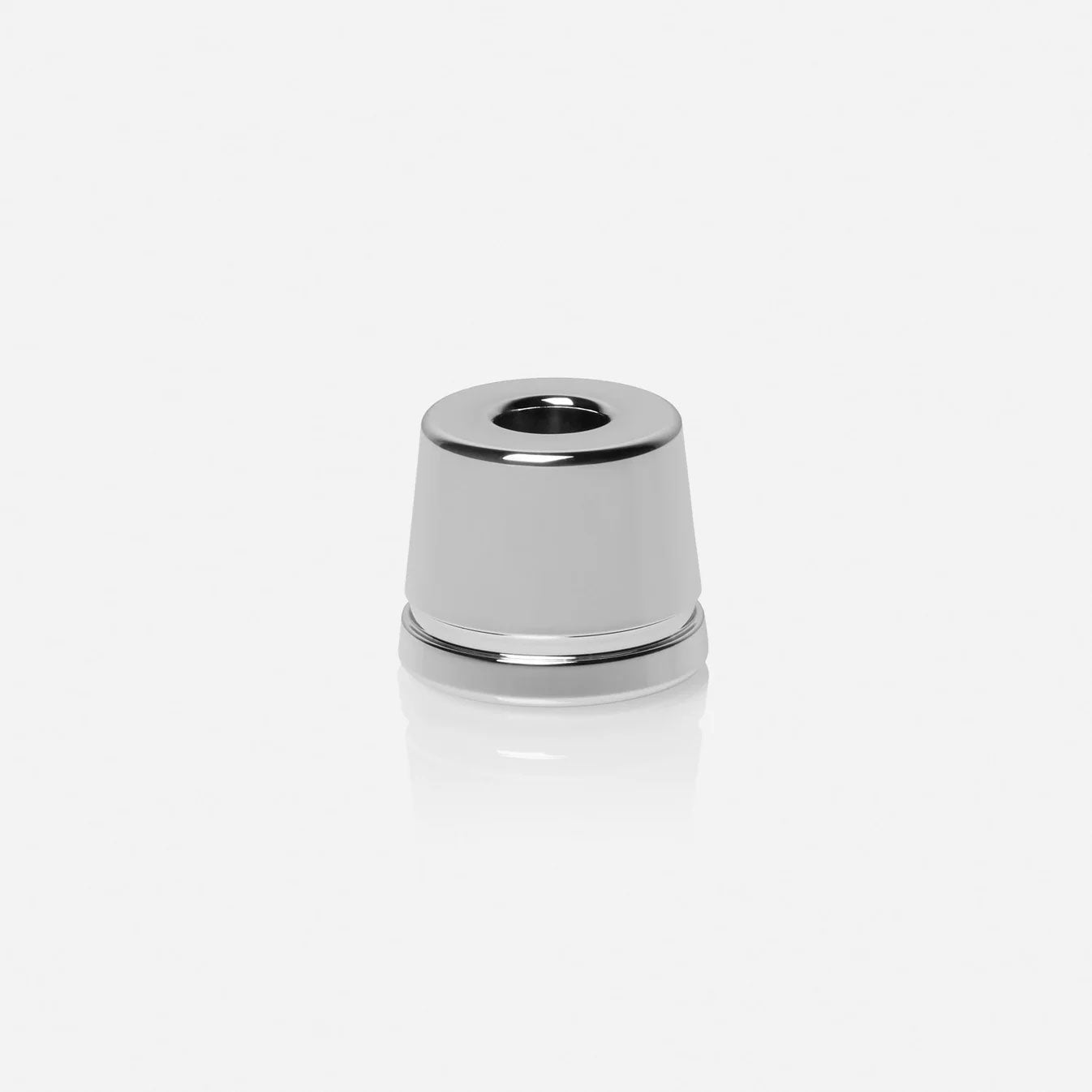 Rockwell white chrome-plated inkwell razor stand showing tapered cone design with polished finish and stable wide base for bathroom countertop display.