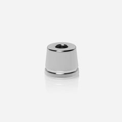 Rockwell white chrome-plated inkwell razor stand showing tapered cone design with polished finish and stable wide base for bathroom countertop display.