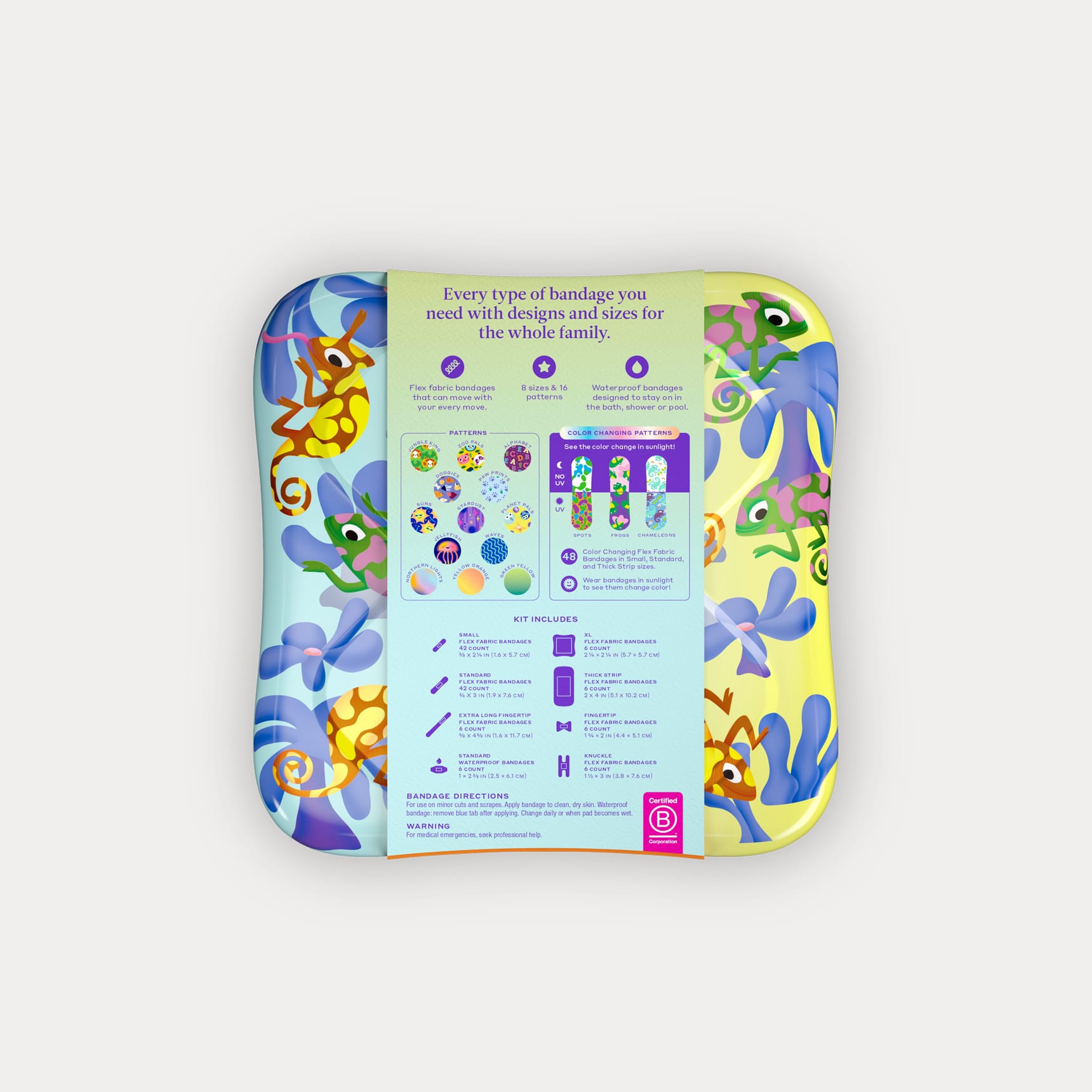 welly-chameleon-bandage-kit-120ct-back-label-contents