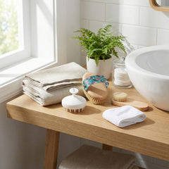 4-Piece Spa Beauty Set — Natural Body & Face Brushes with Scalp Massager & Headband