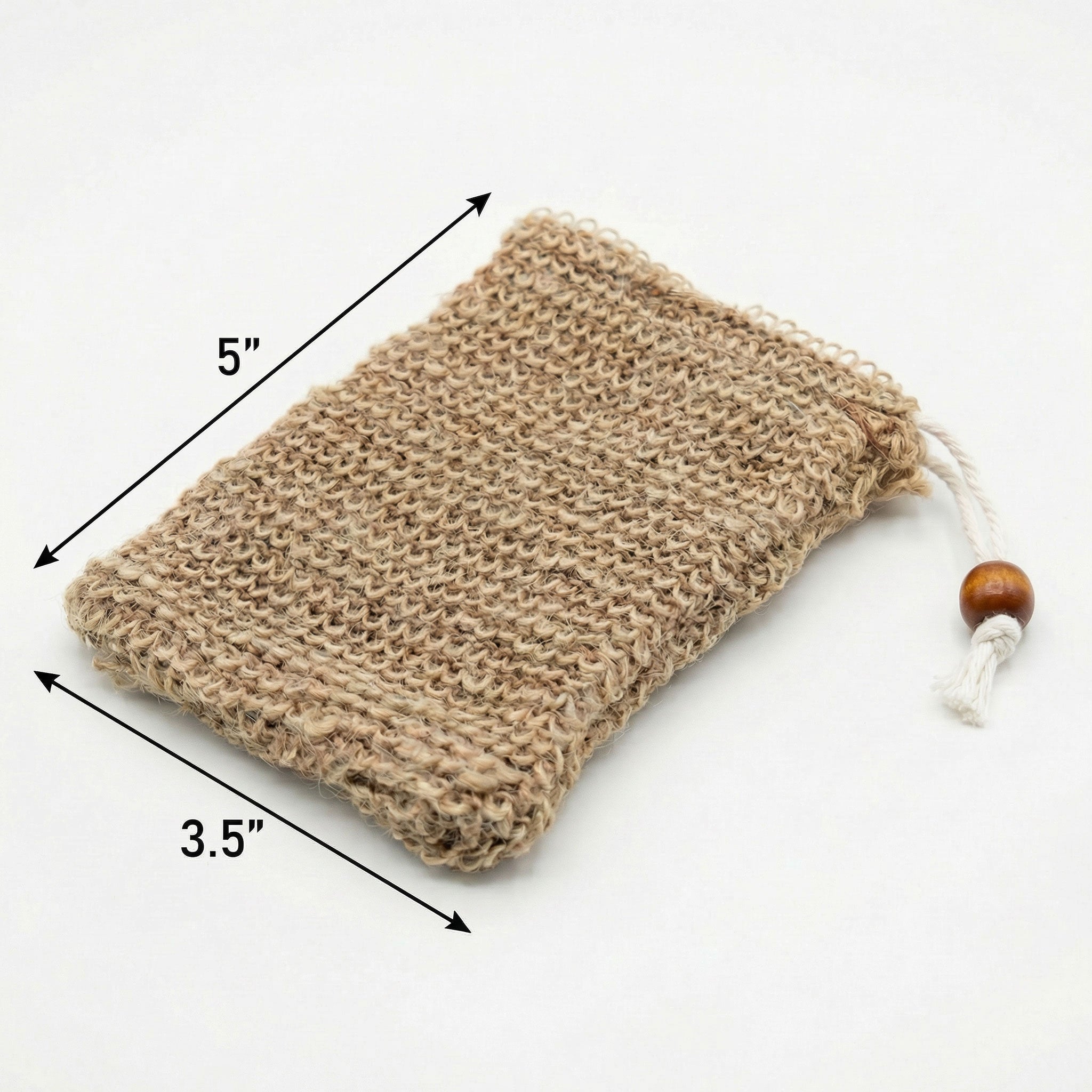 Jute pouch with dimensions labeled on a white background