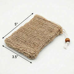 Jute pouch with dimensions labeled on a white background