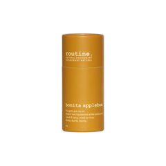 Routine Bonita Applebom deodorant in a paper tube with white “bonita applebom” branding, standing on a beige surface against a white backdrop.