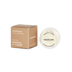 routine Bonnie n Clyde natural deodorant mini - closed glass jar with clear lid showing unscented product details - 5g travel-friendly fragrance-free version