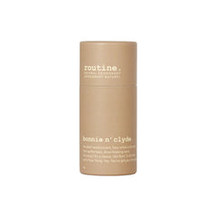 Routine Bonnie n’ Clyde deodorant stick in brown cardboard tube on white background showing label