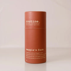 Routine Natural Beauty Maggie’s Farm deodorant stick standing upright, showing full product packaging and branding.