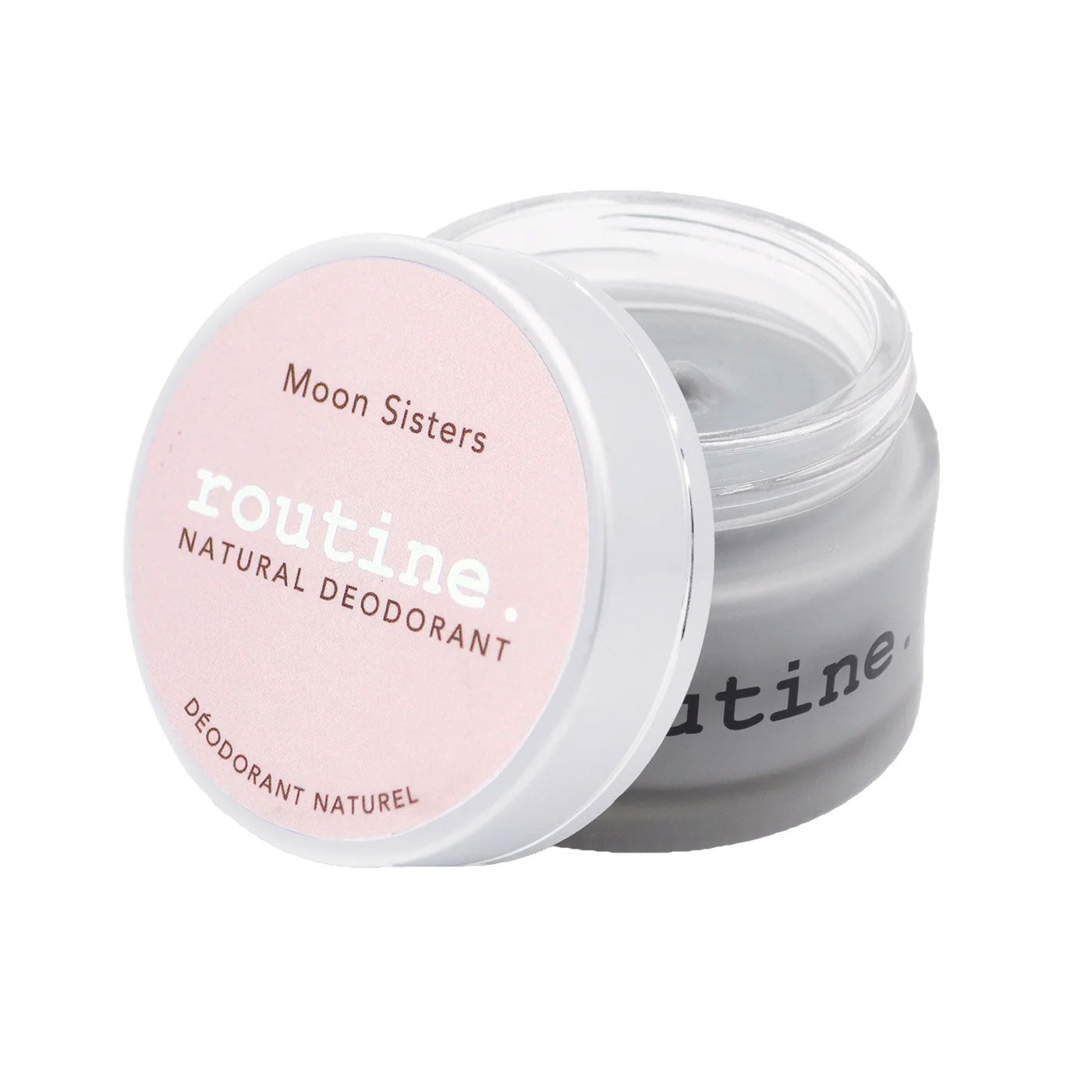 Moon Sisters routine natural deodorant jar with pink cap on a white background