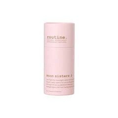Routine Moon Sisters deodorant stick in pastel‑pink paper tube with brown foil brand, shown upright on a clean white background to highlight its minimalist packaging.