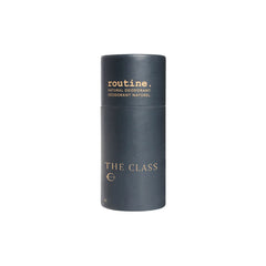 Routine The Class Natural Deodorant - black cardboard tube packaging with gold lettering showing 50g natural deodorant stick on a white background