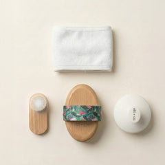 4-Piece Spa Beauty Set — Natural Body & Face Brushes with Scalp Massager & Headband