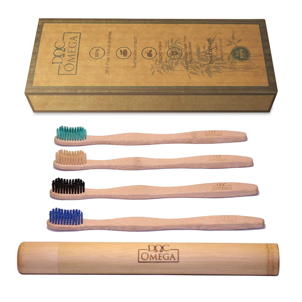 Doc Omega Bamboo Toothbrush Medium Bristle and Travel Case - EcoFreax | Think Bigger.