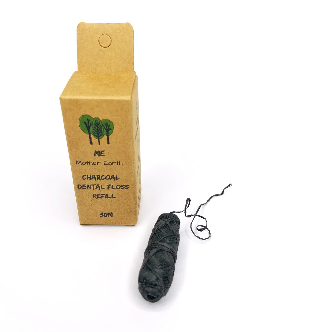 vegan biodegradable charcoal dental floss (refill) - 30m