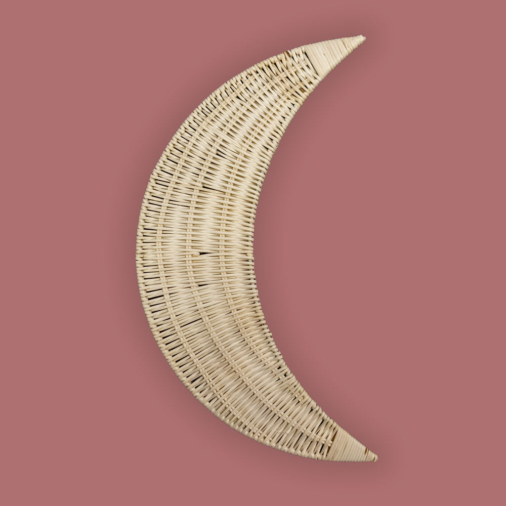 wicker rattan moon wall decor