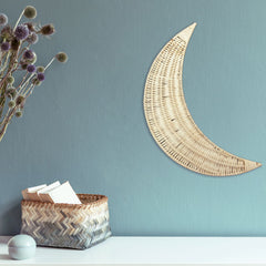 wicker rattan moon wall decor