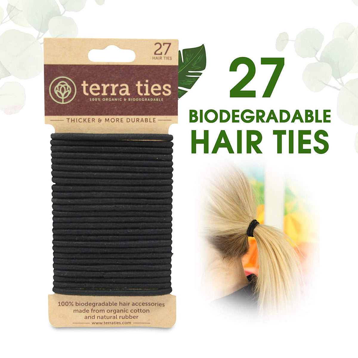 elastic hair ties - organic biodegradable - black (pack of 27)