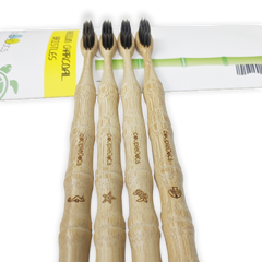 Charcoal Bamboo Toothbrush Set | Medium Hardness | Adult Size (Set of 4) - EcoFreax | Think Bigger.