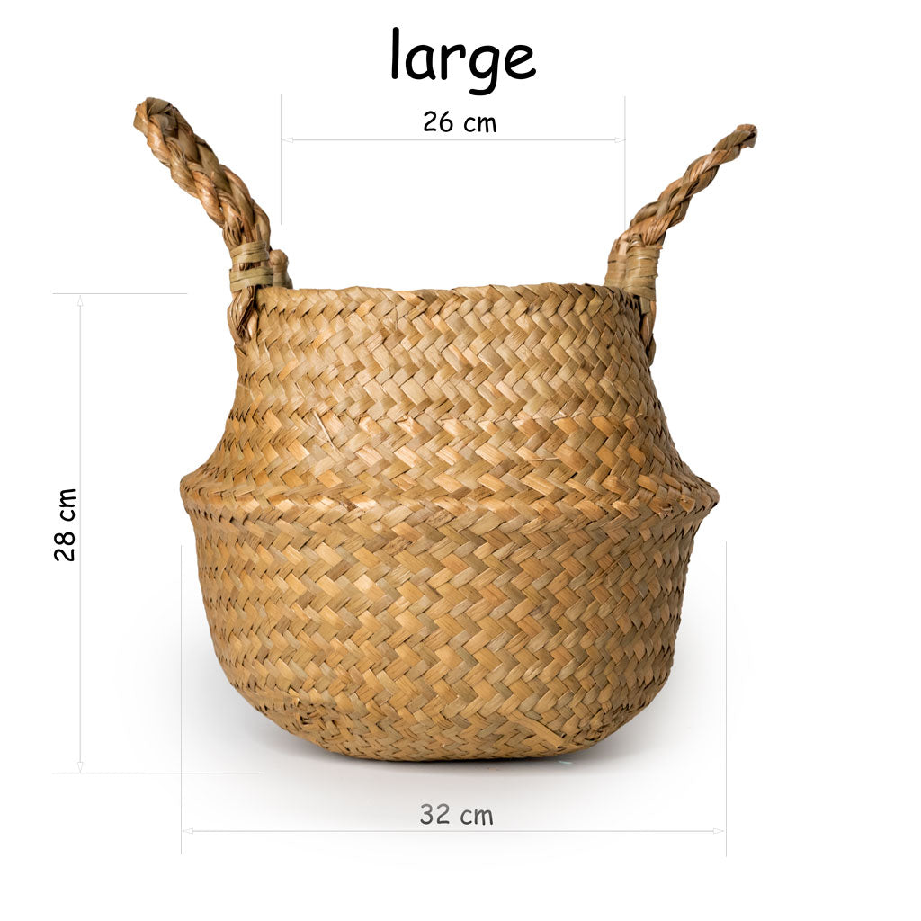 handmade seagrass belly storage basket