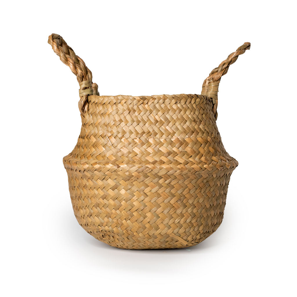 handmade seagrass belly storage basket