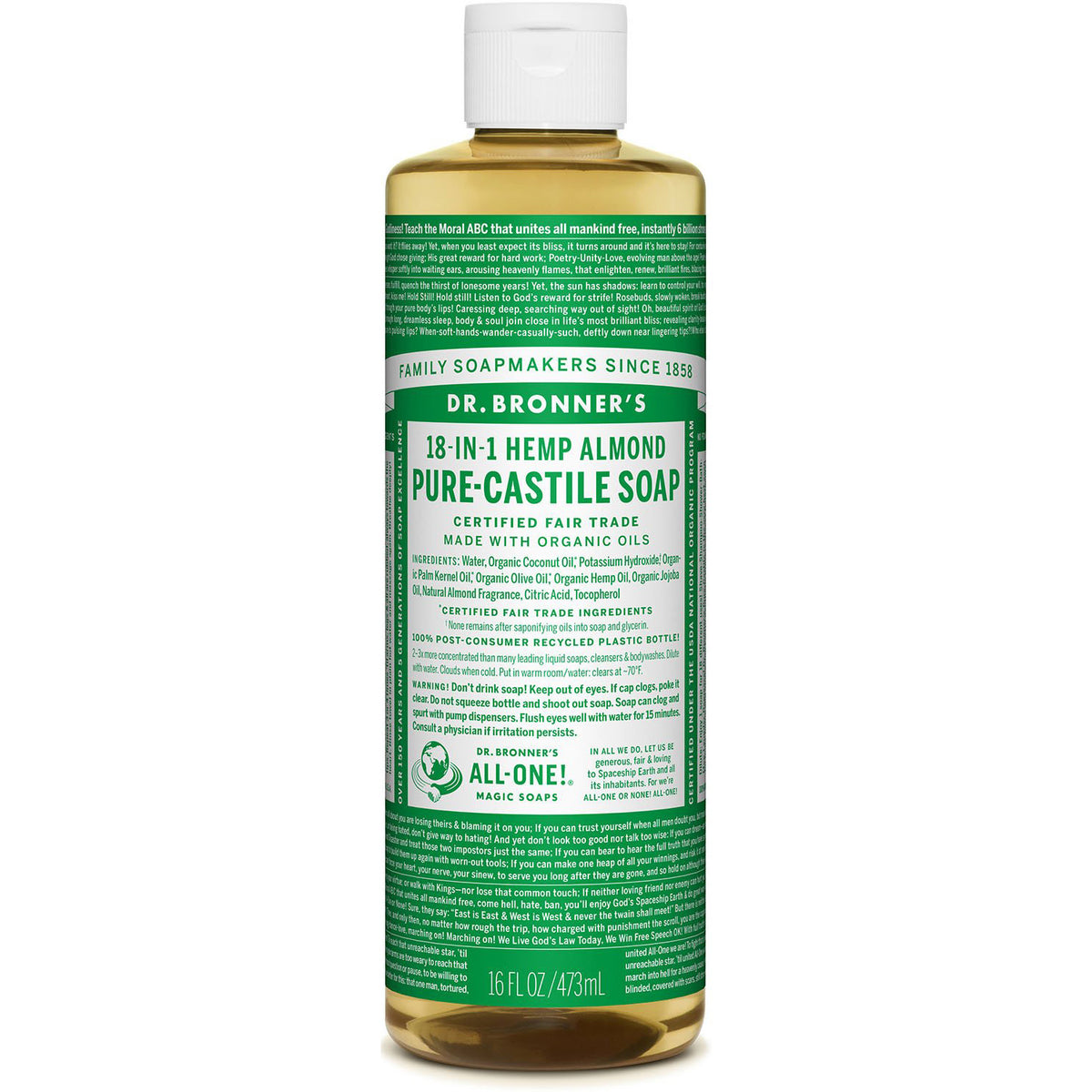 organic pure castile liquid soap - hemp almond | Dr. Bronner's