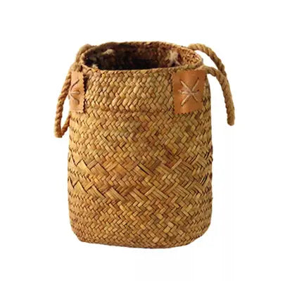 boho woven seagrass basket with handles