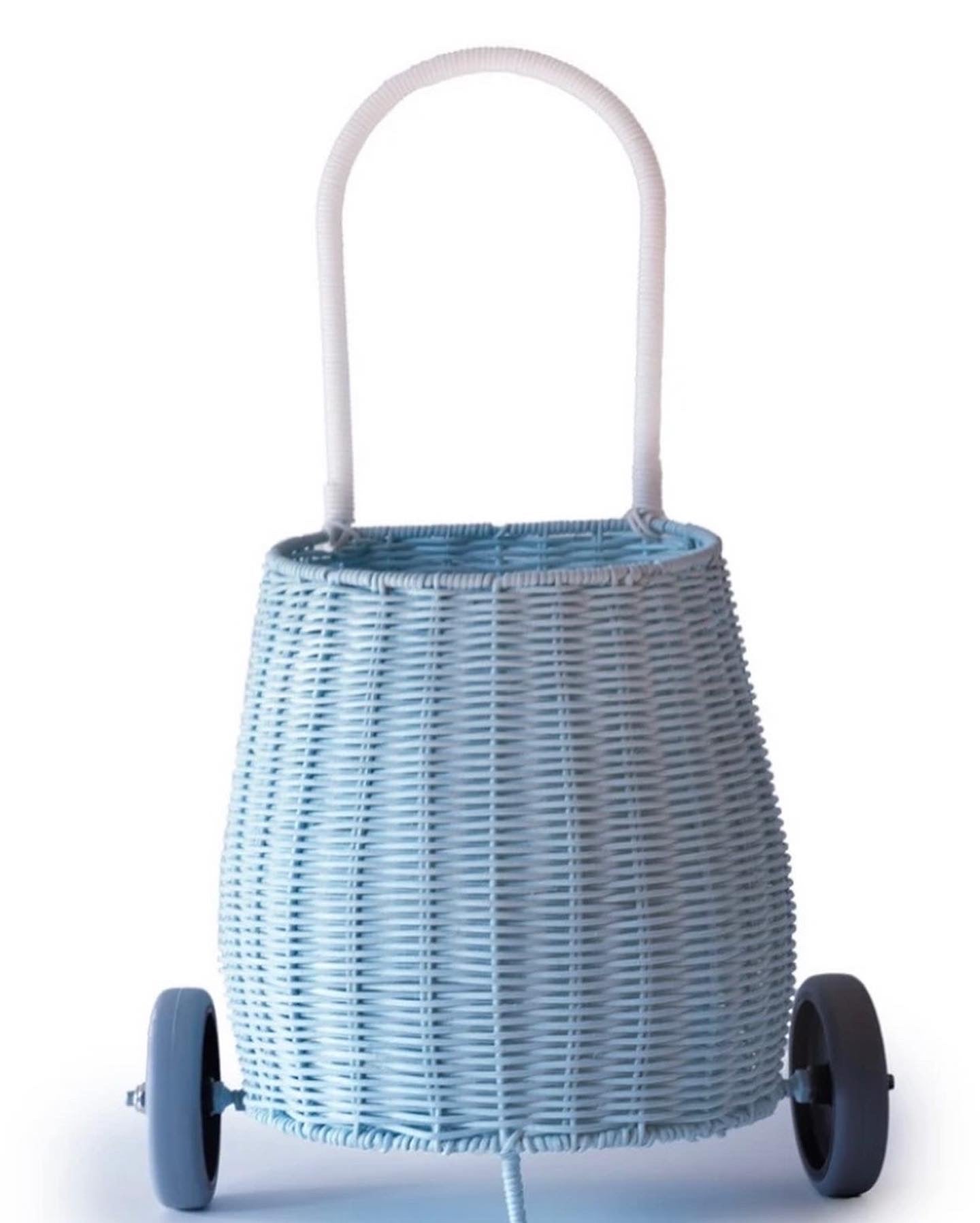 handmade basket on wheels-rattan wicker pull luggy