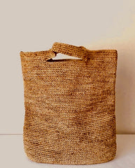 handmade natural raffia paper tote bag with top handles