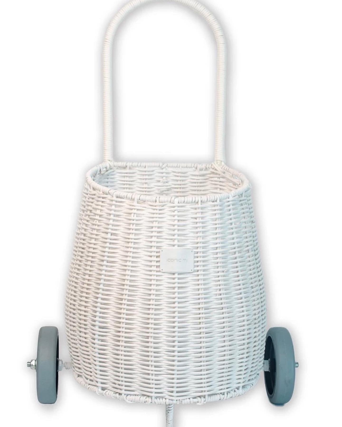 handmade basket on wheels-rattan wicker pull luggy