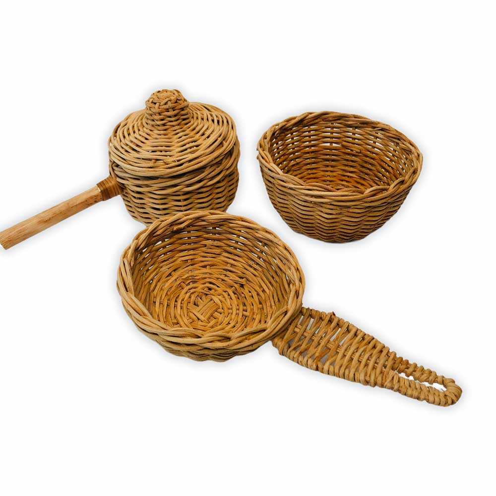 handmade rattan wicker cooking set for kids