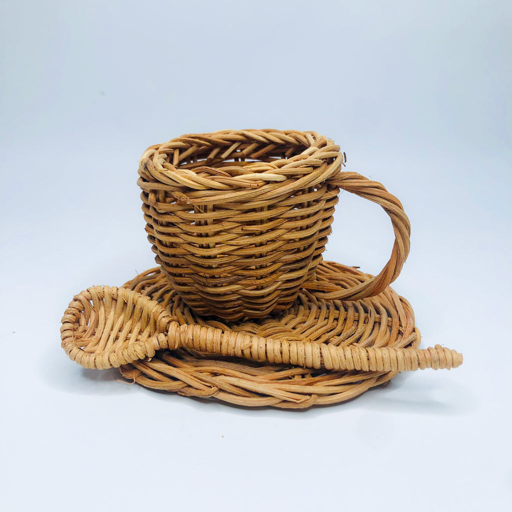 handmade rattan tea set - wicker wood toy set