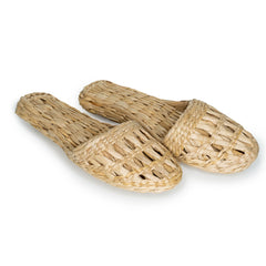 handmade woven crochet straw slippers