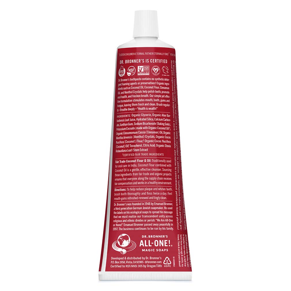 cinnamon vegan natural toothpaste Dr. Bronner's EcoFreax